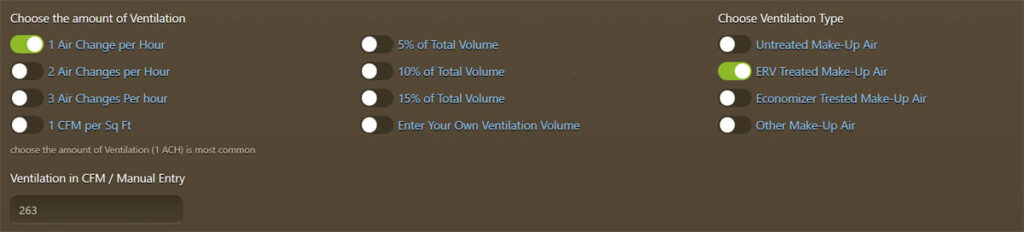 Ventilation Section of Cigar Lounge Calculator