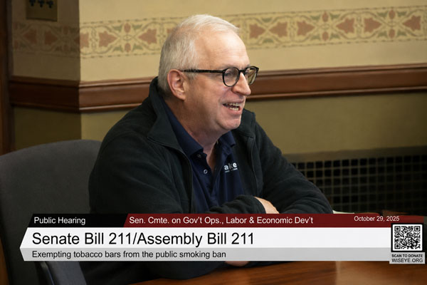 Image of Randolph Bush, Owner of LakeAir, IAQ specialist. This image is taken from the video of Mr. Bush's testimony in front of the Wisconsin Senate as an expert witness for Bill 211