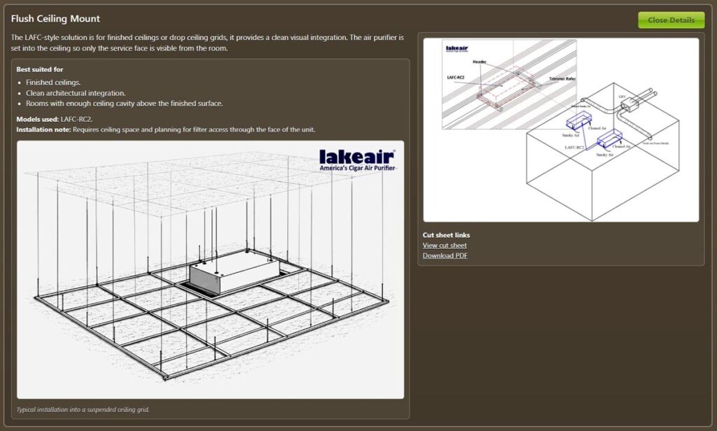 Image showing an installation summary of a LakeAir Smoke Eater