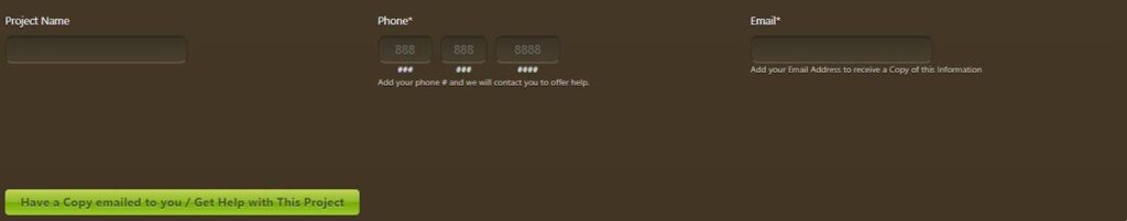 Image of the submit section of the Cigar Lounge Environment calculator, which includes project name, phone number, email address, and the submit button.